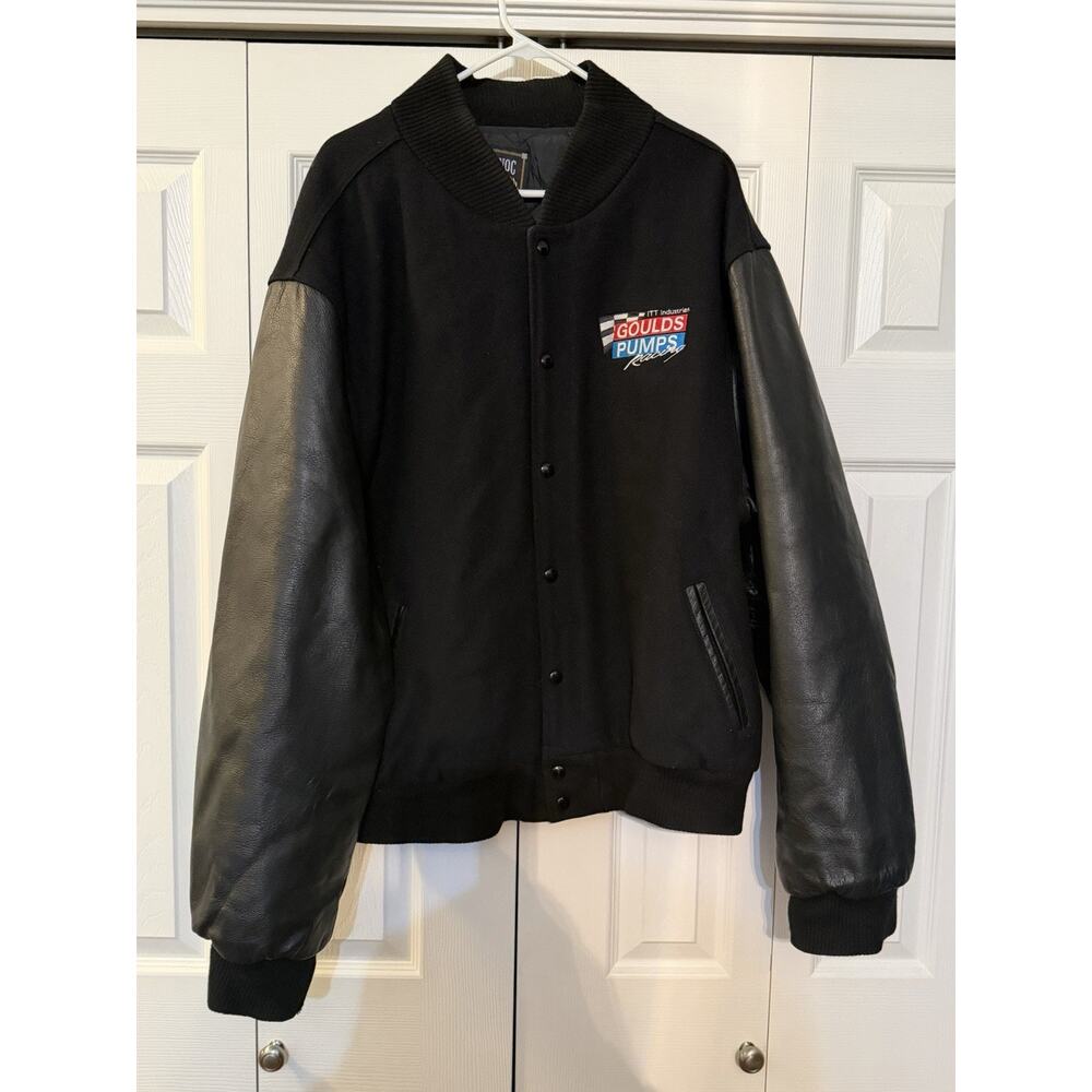 Vintage Goulds Pumps Racing Varsity bomberJacket Leather Sleeves Wool USA 90 2xl